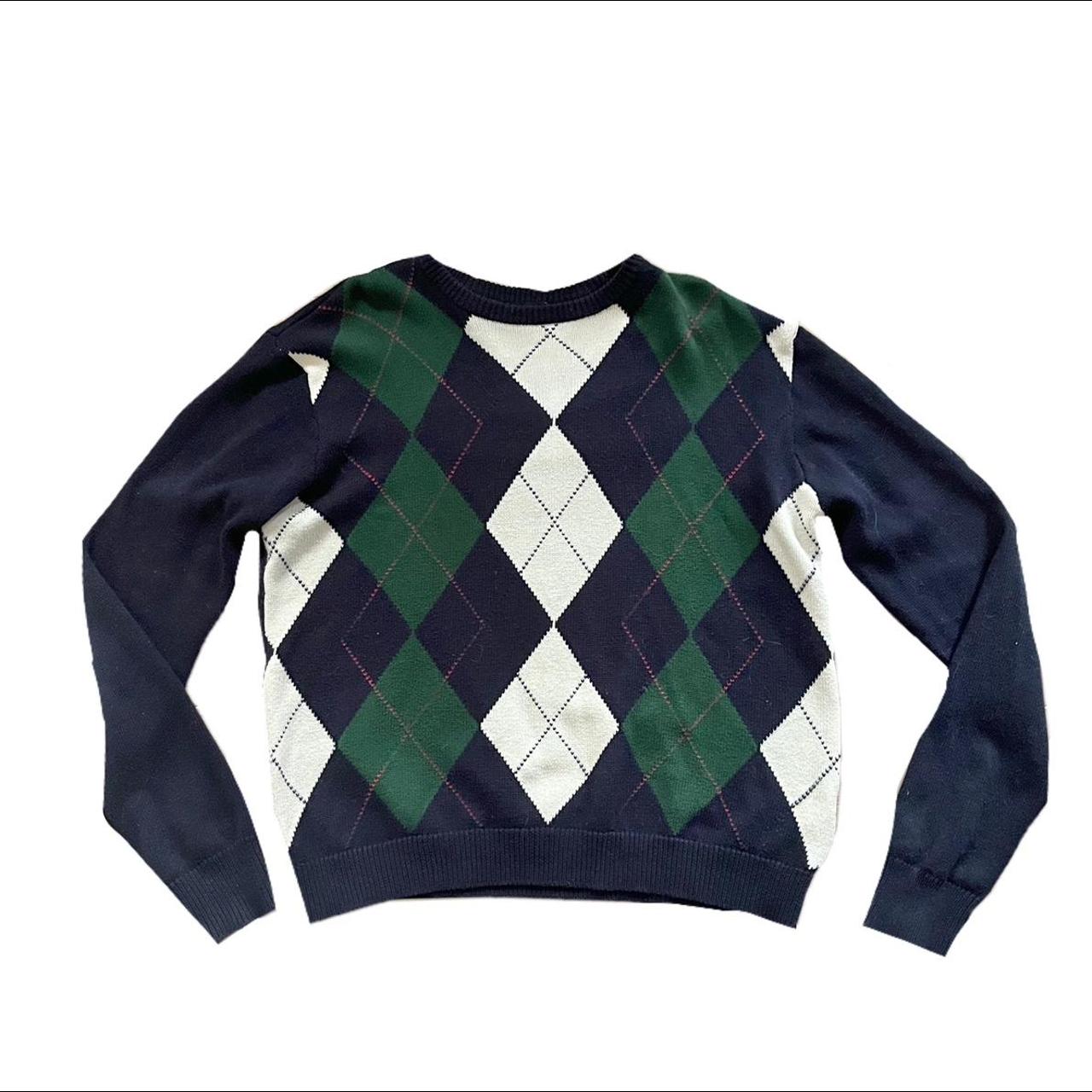 cute argyle green navy white and red jumper... - Depop