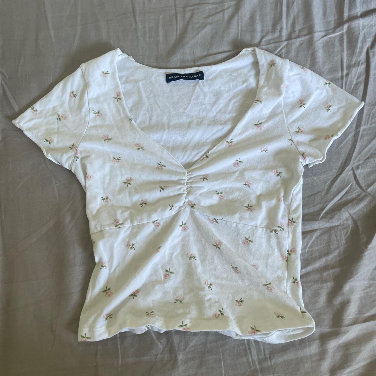 Brandy Melville floral Gina top. Barely worn. Size... - Depop
