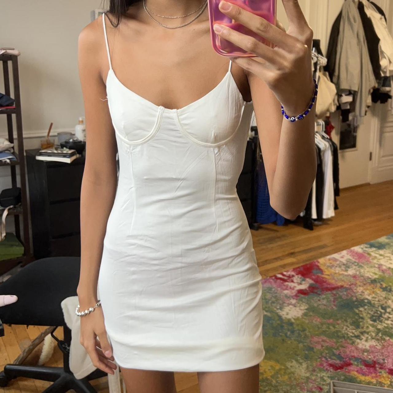 white bustier bodycon mini dress in white too big... - Depop