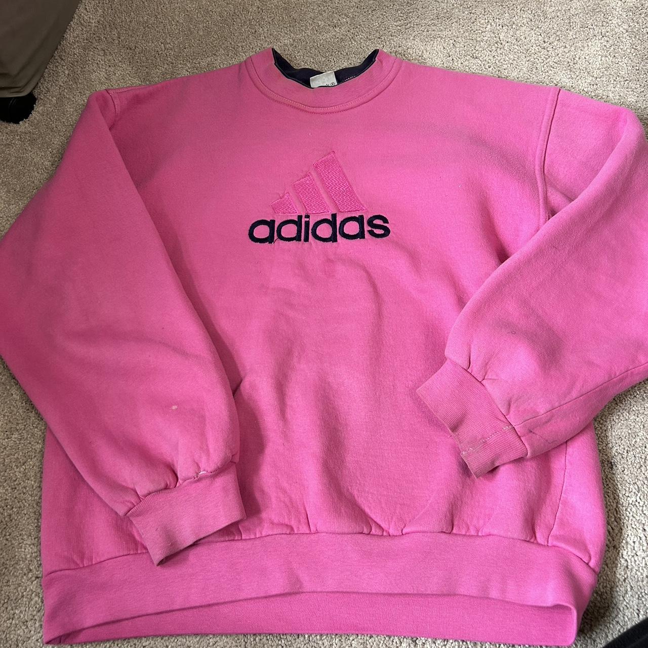 vintage pink adidas crewneck, with big logo on... - Depop