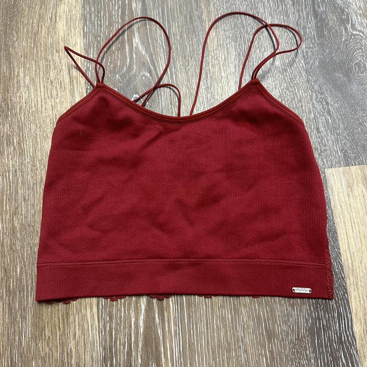 Gilly Hicks Women's Red and Burgundy Crop-top | Depop