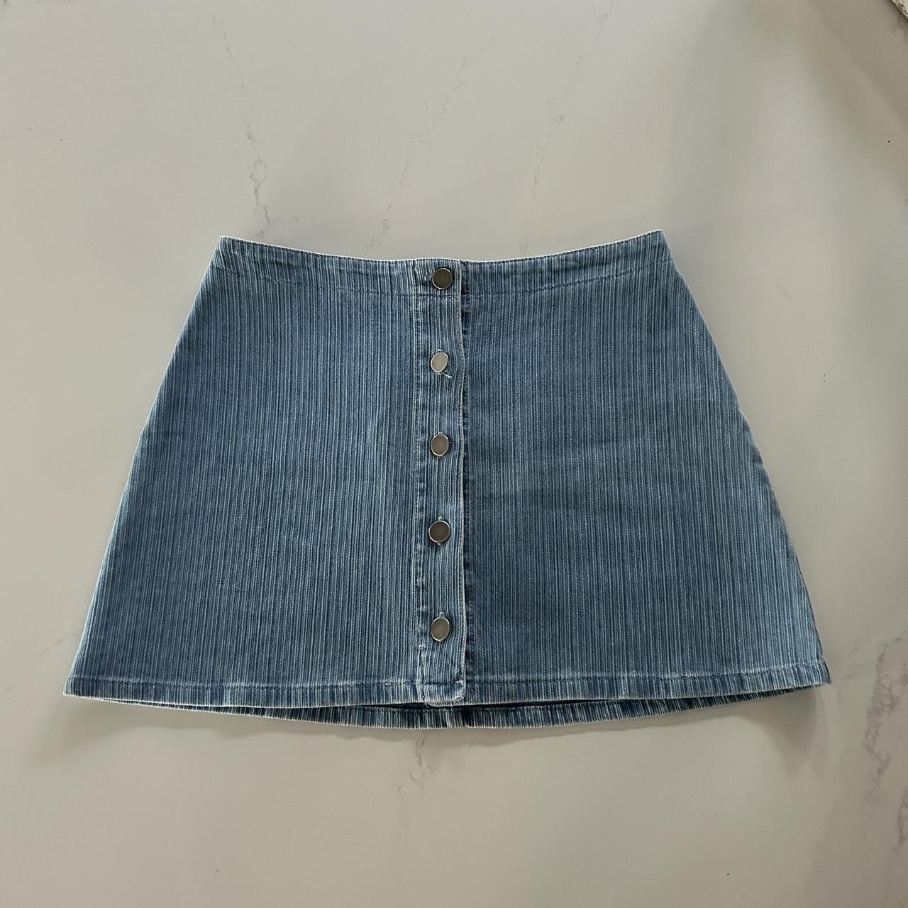 Vintage 70s pinstriped denim mini skirt 🌸 No tag but... - Depop