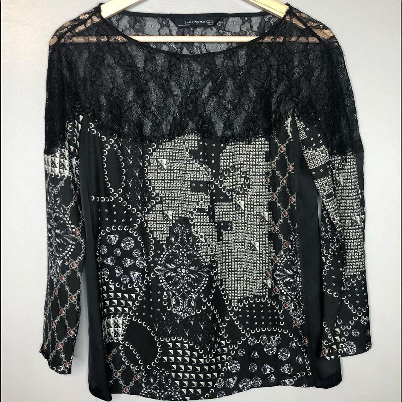 Zara woman black lace blouse career wear business... - Depop