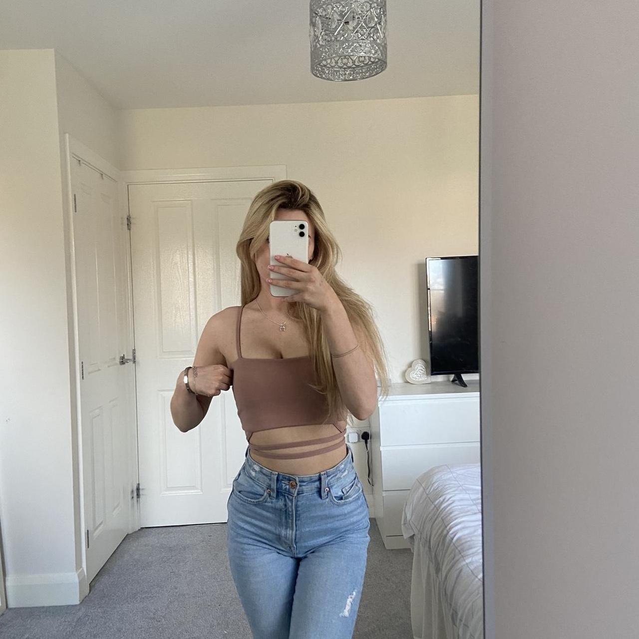 Blush pink PLT crop top with cross over strings size... - Depop