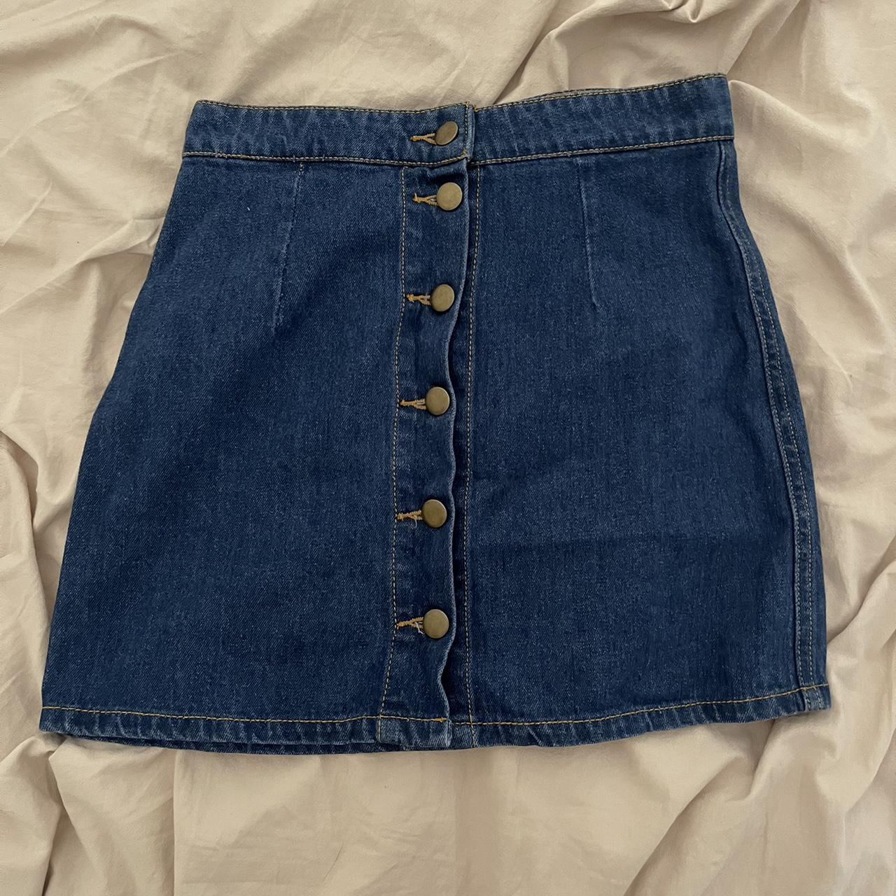 Dotti dark denim button up mini skirt Labelled size... - Depop