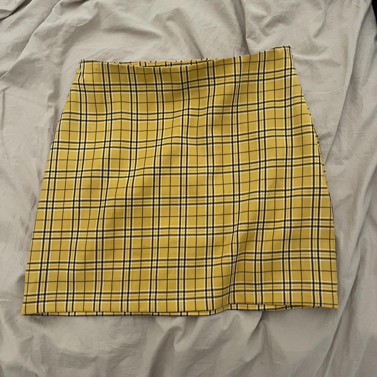 Neon hart yellow plaid pattern mini skirt Labelled... - Depop