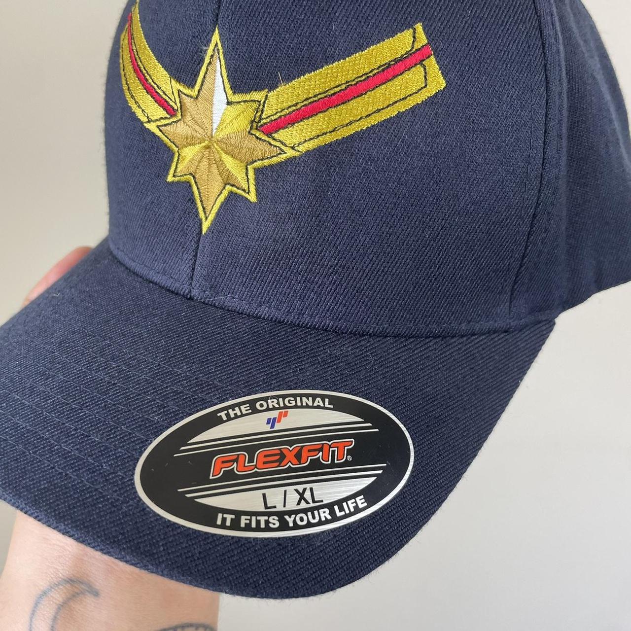 Flexfit Men's Blue and Yellow Hat Depop