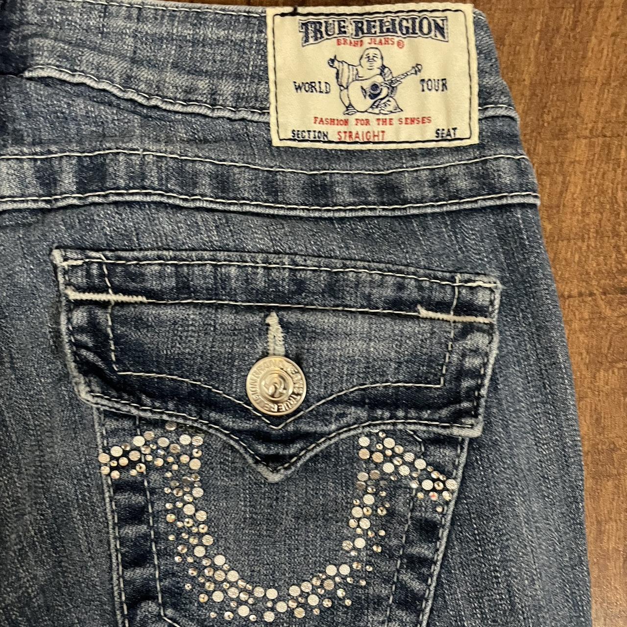 -True Religion Straight leg Bedazzled pocket... - Depop