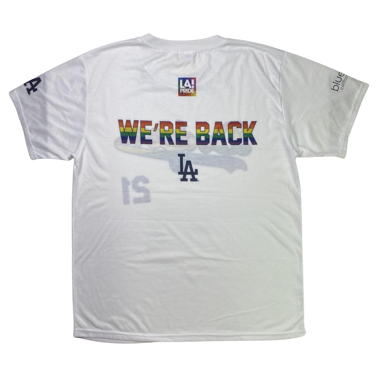 Los Angeles Dodgers We’re Back Pride Rainbow White Tee T-Shirt Size XL