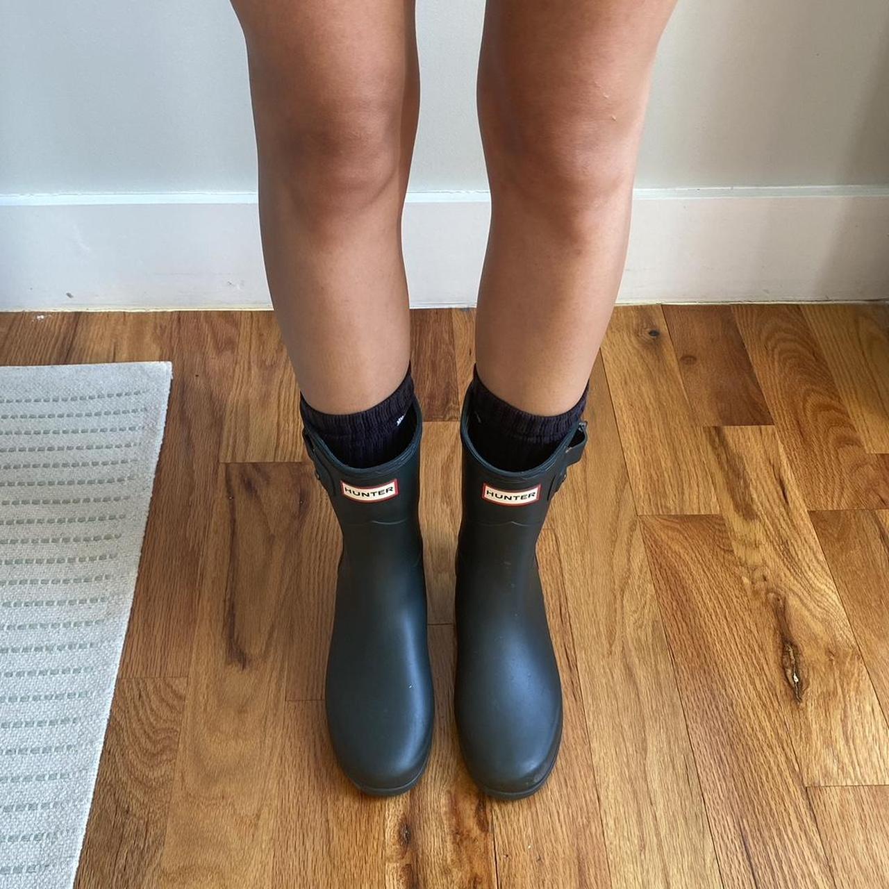 dark green hunter rain boots