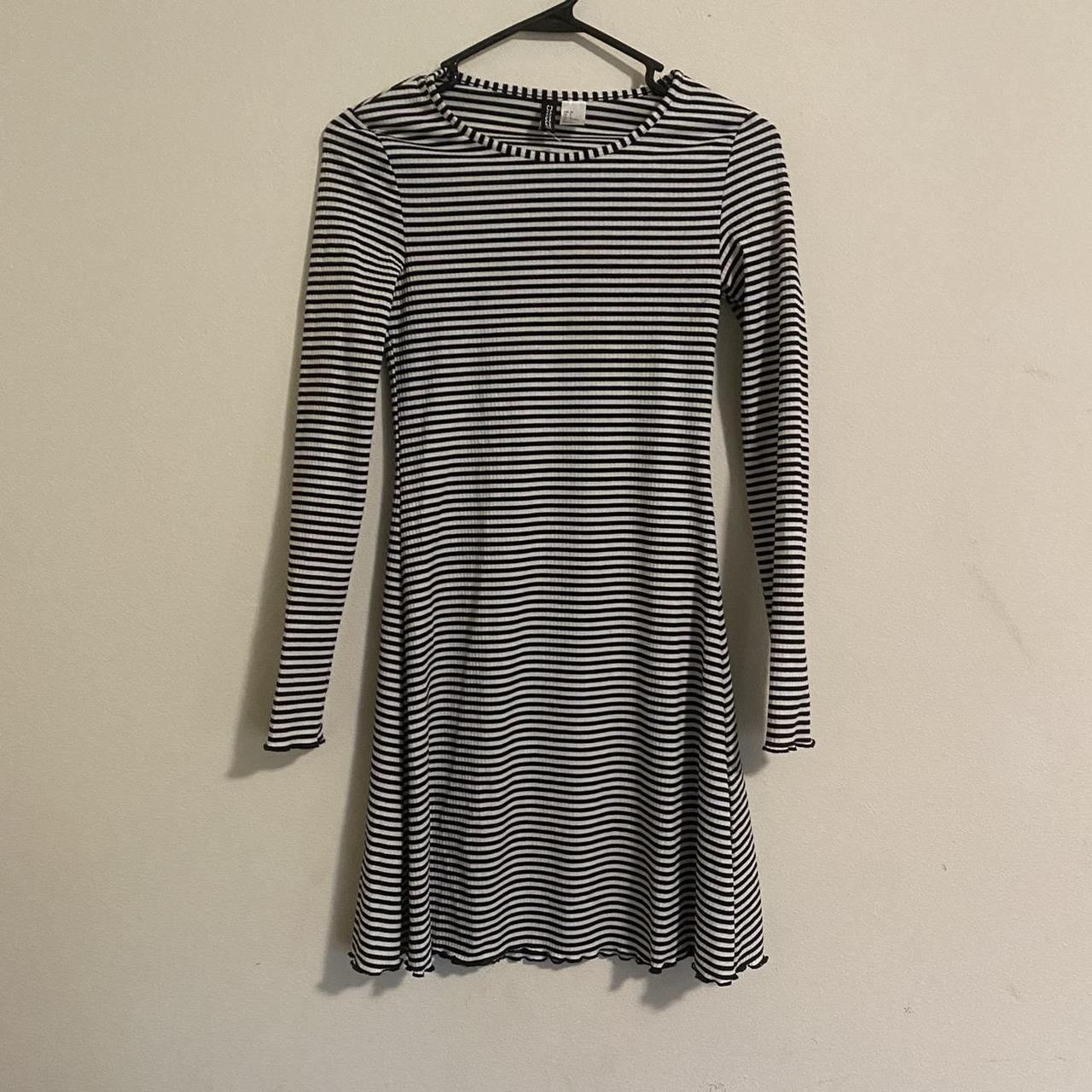 striped black and white dress. has a lettuce edge... - Depop