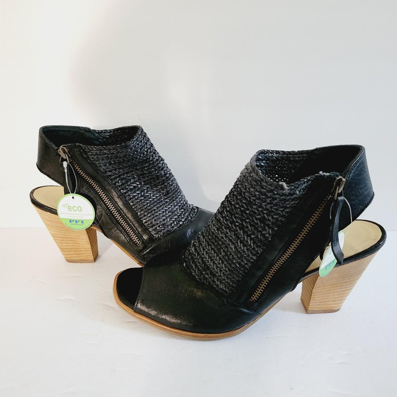 New Paul Green Sandal Peep Toe Bootie Black Woven