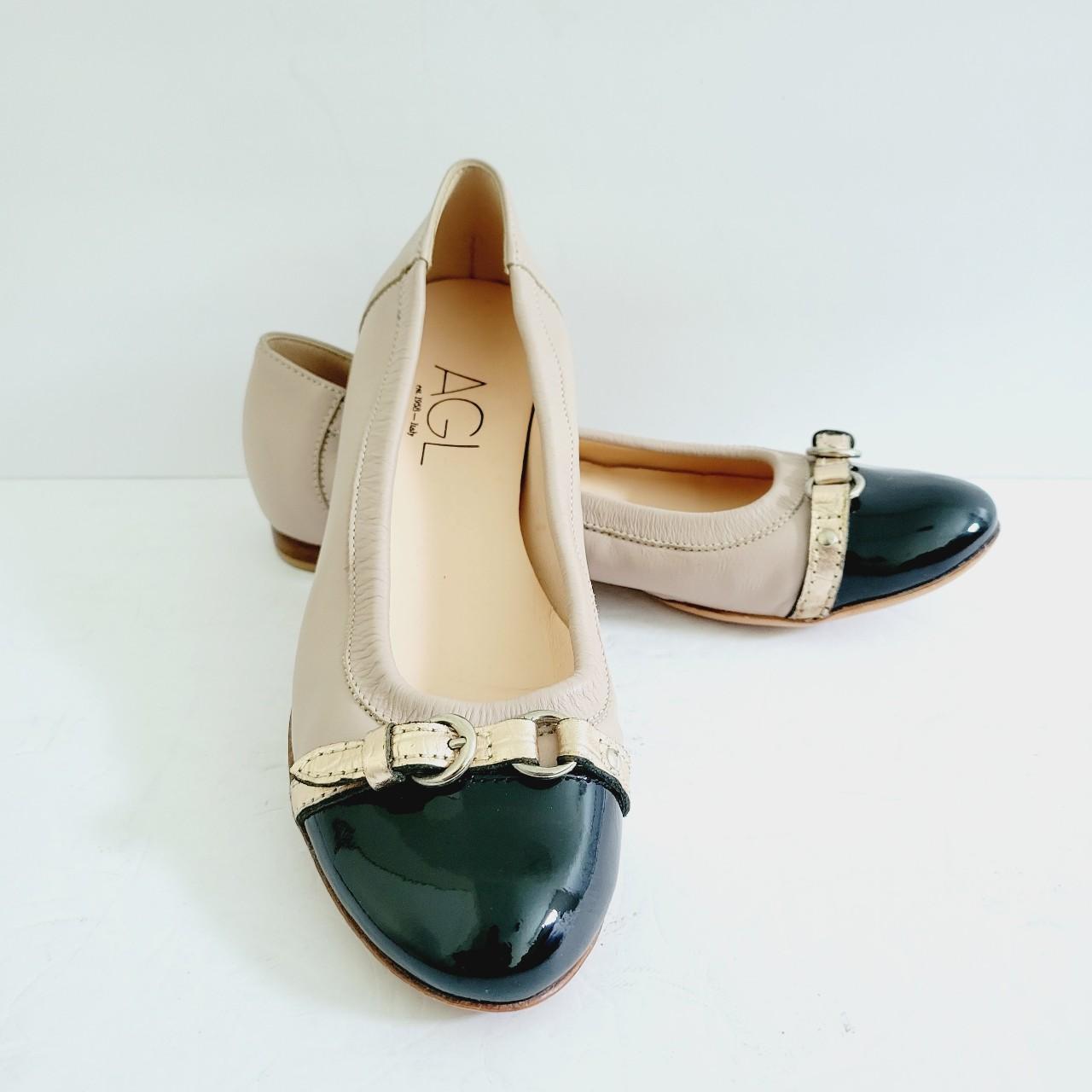 New AGL Monika Flat Leather Mettalic Black Cap Depop