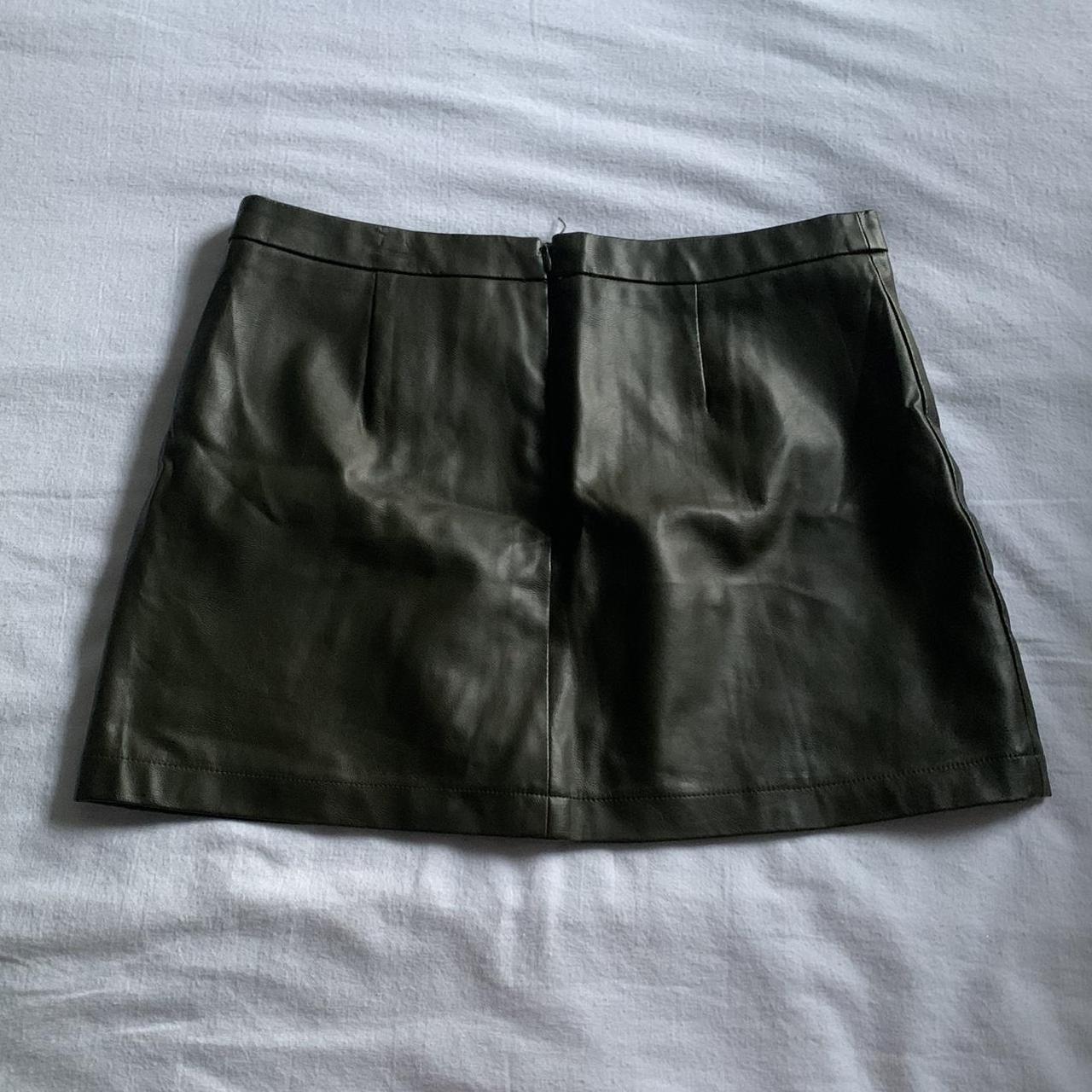 Dark green faux leather skirt with zipper... - Depop