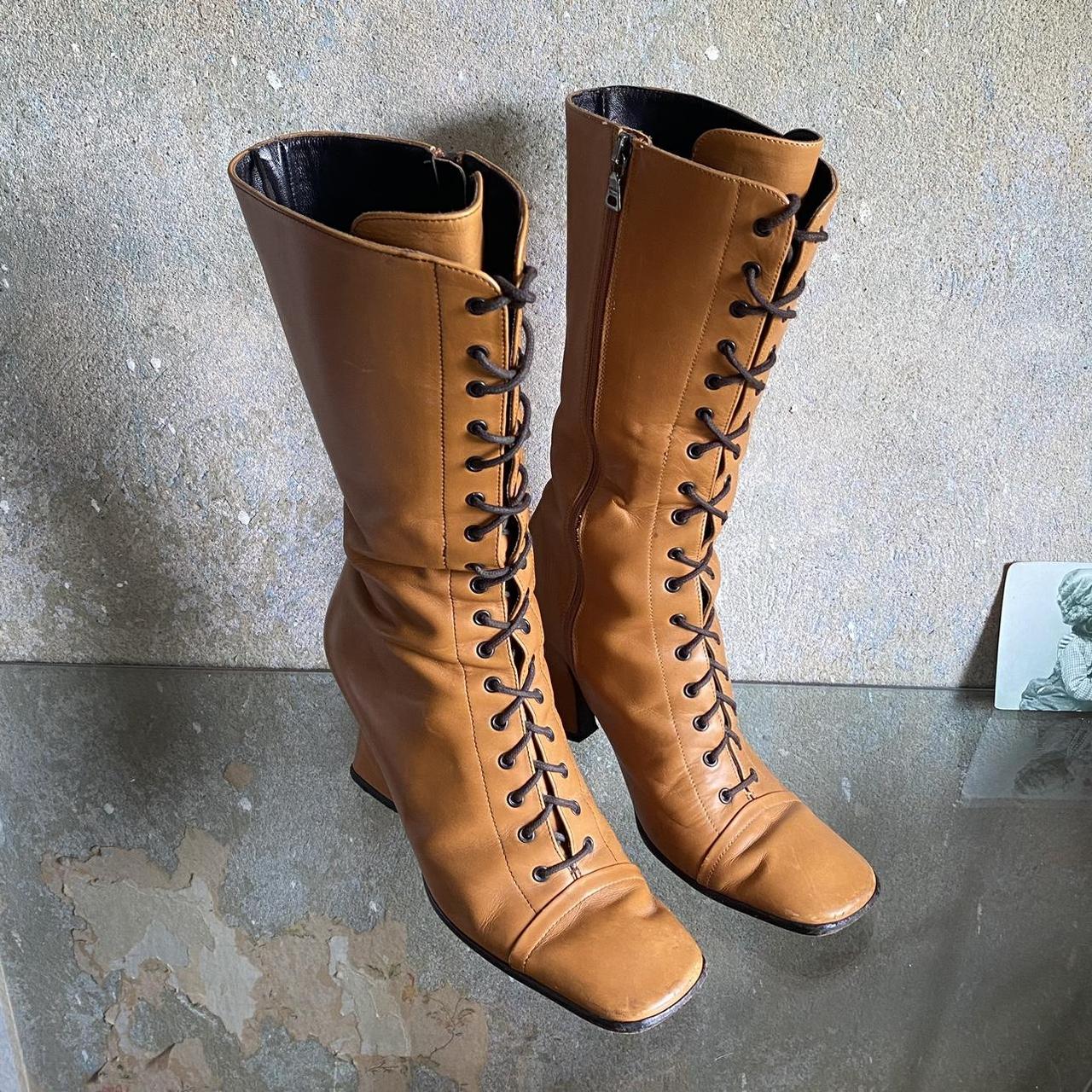 PRADA FW 2001 BOOTS Rare witchy Prada lace-up | Depop