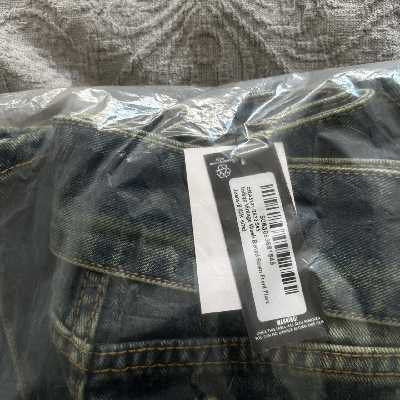 Indigo Vintage Wash Belted Seam Front Flare Jeans