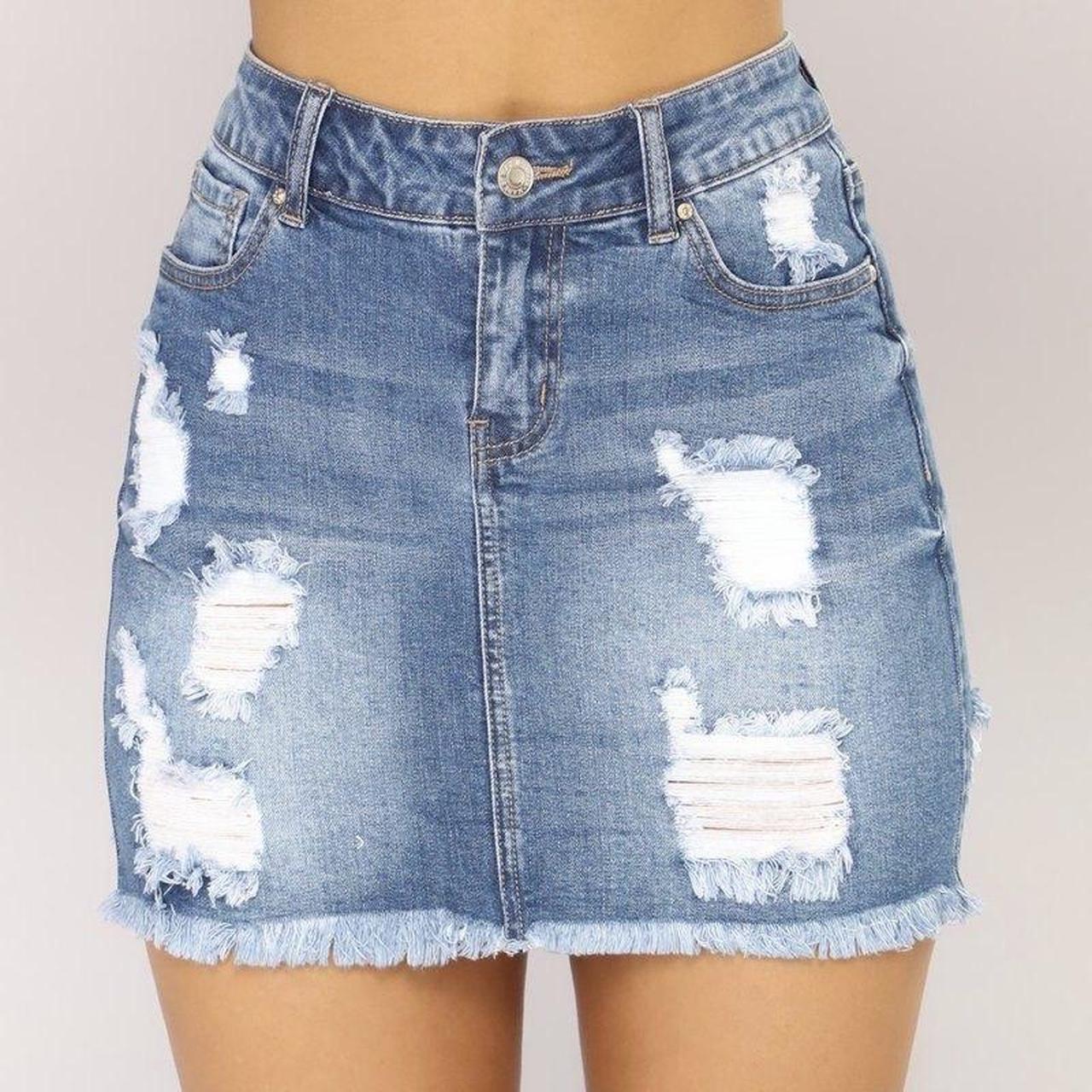 ♥︎♥︎♥︎ Fashion Nova Blue Denim Skirt Size S (fits... - Depop