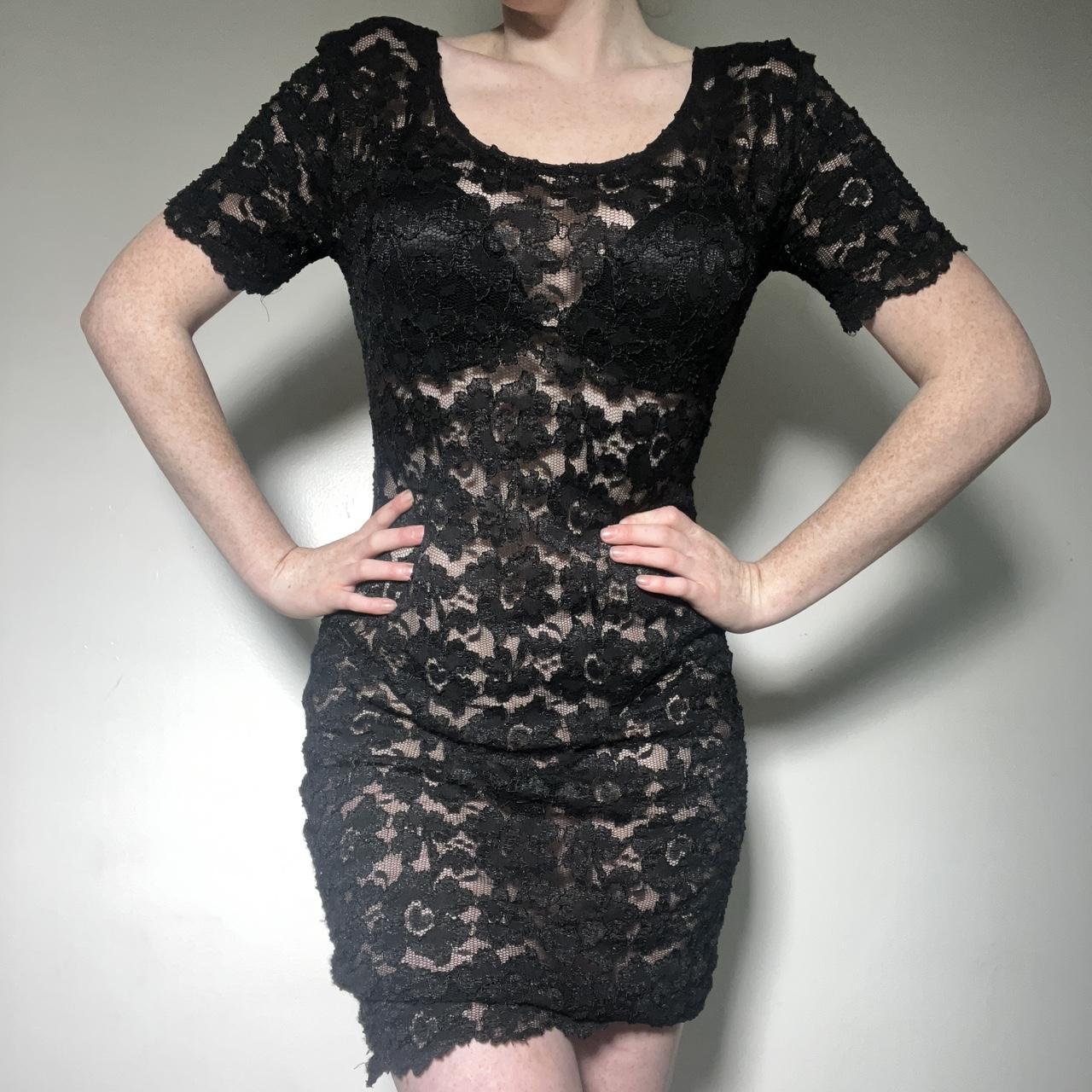 Stretchy Black lace dress with short sleeves Depop