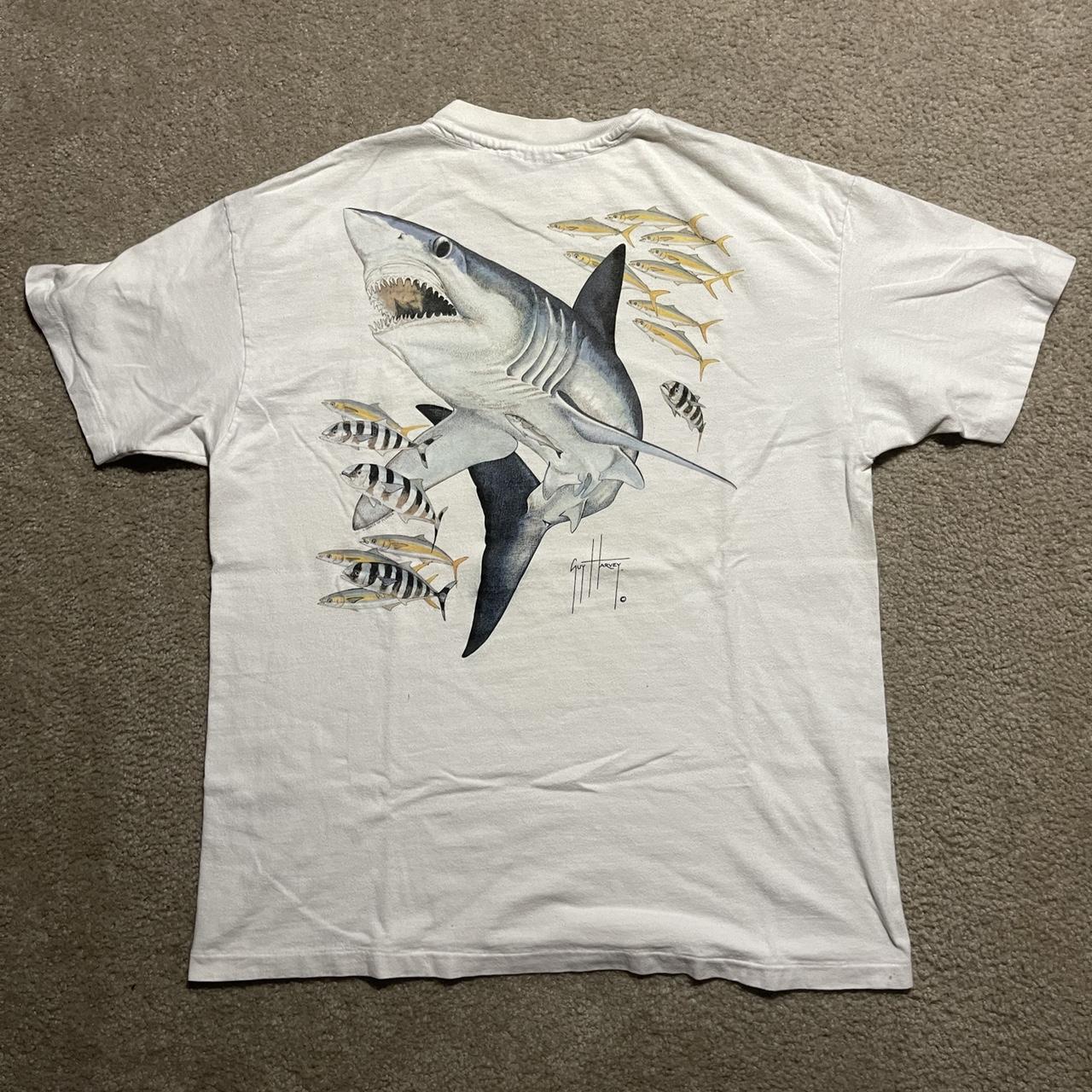 Guy Harvey Men's White and Navy Tshirt Depop