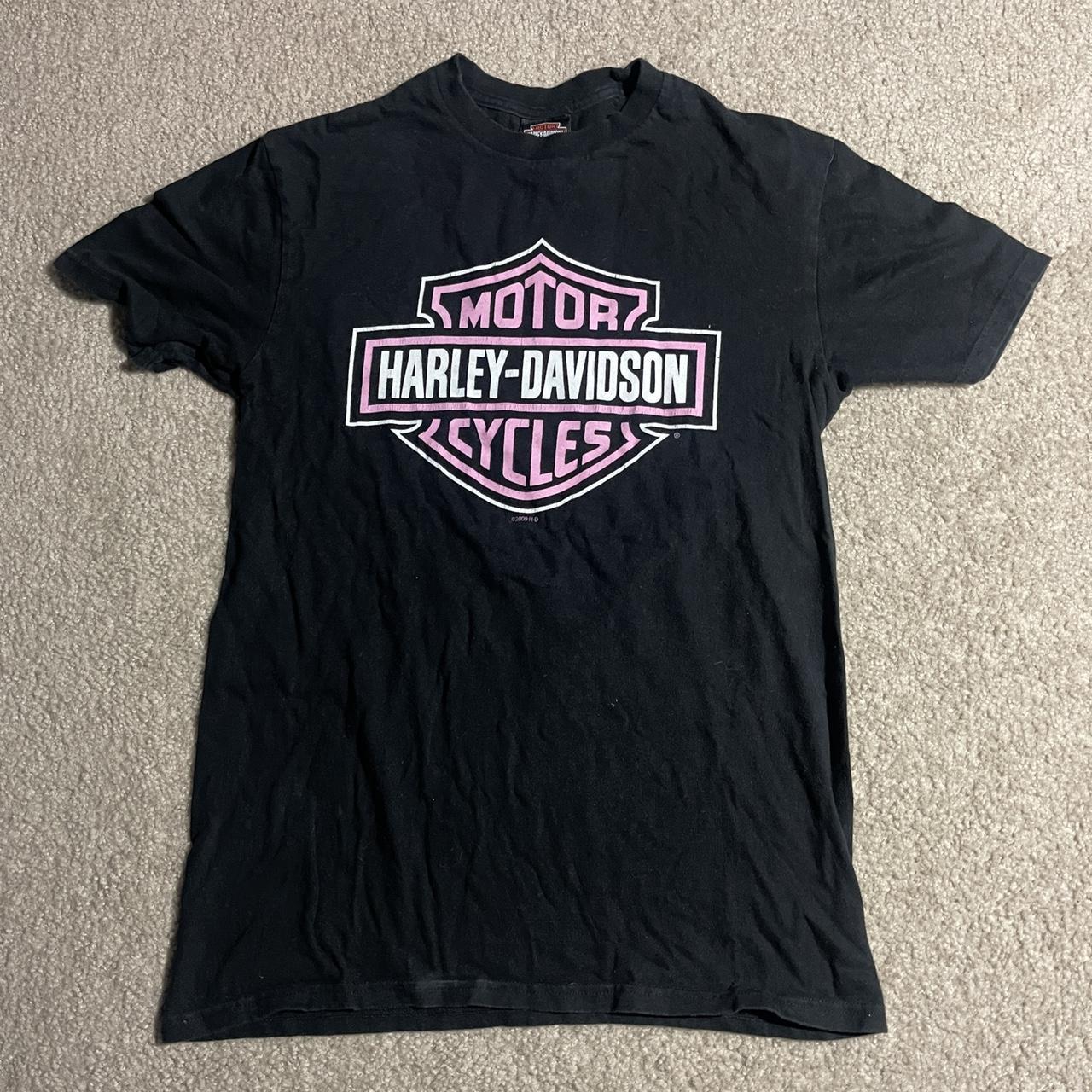 Harley Davidson Women S Pink And Black T Shirt Depop