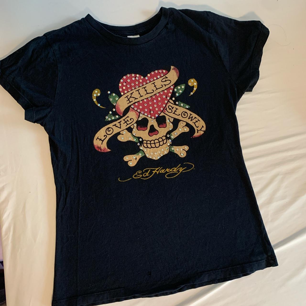 vintage ed hardy top, size medium. -has a few holes... - Depop