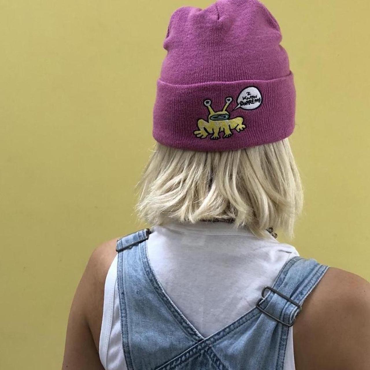 supreme hat beanie pink Daniel Johnston frog - Depop