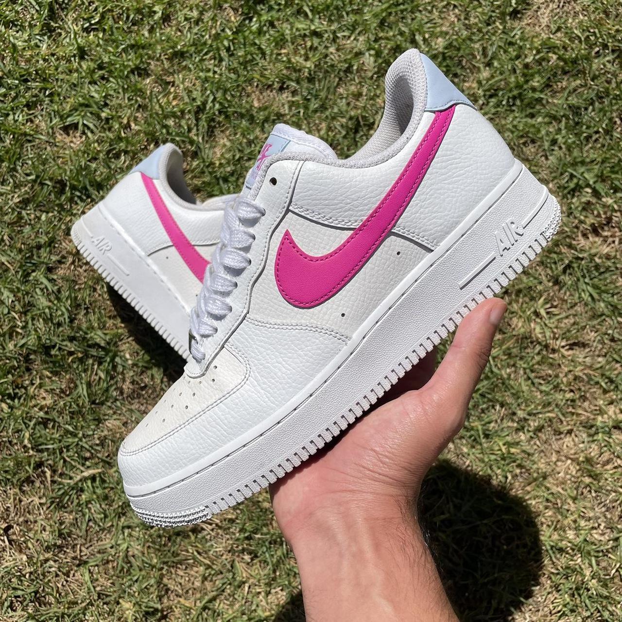 Nike Women's Air Force 1 '07 White/Fire Pink-Hydrogen Blue