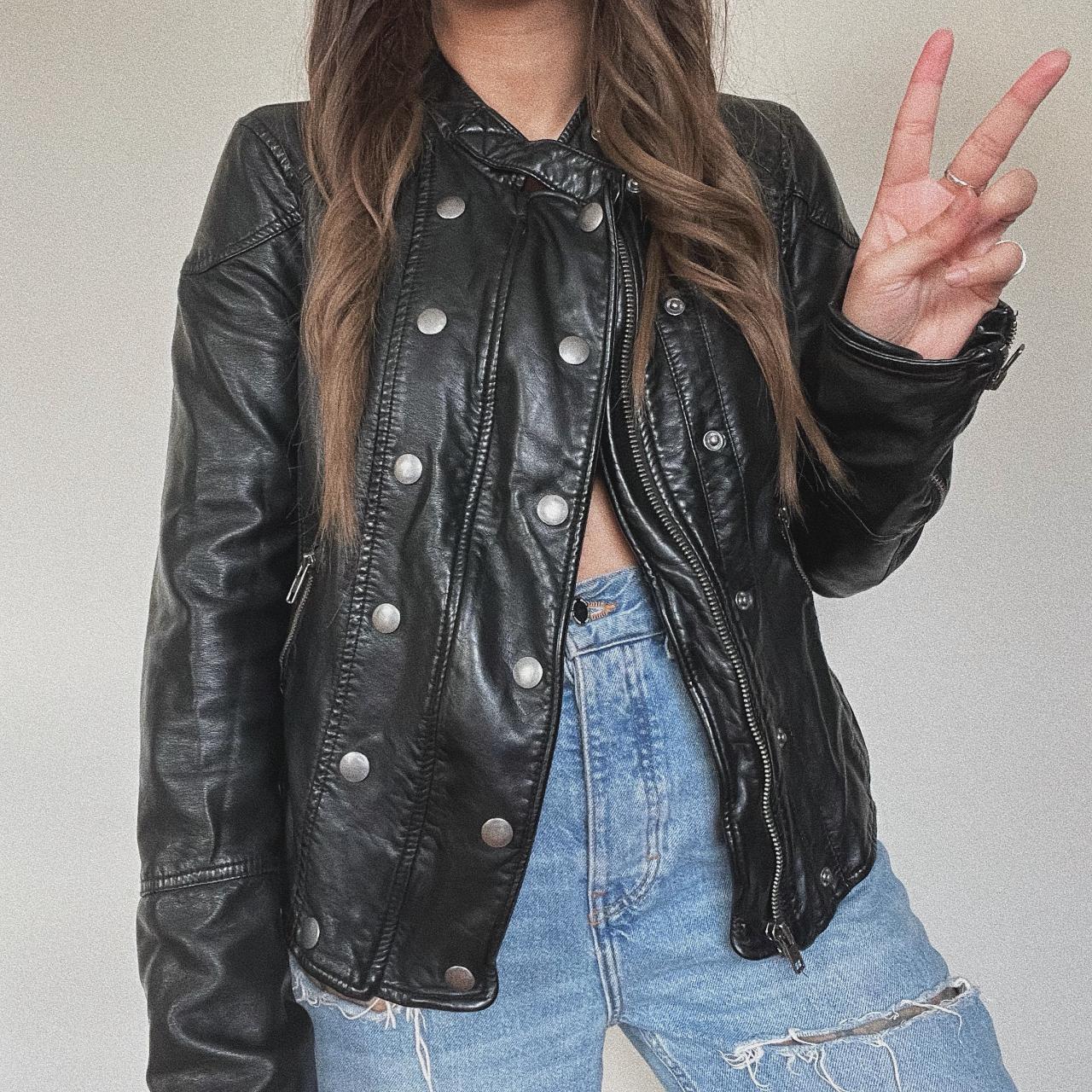 Free People New Dawn Vegan Black Leather Jacket... - Depop