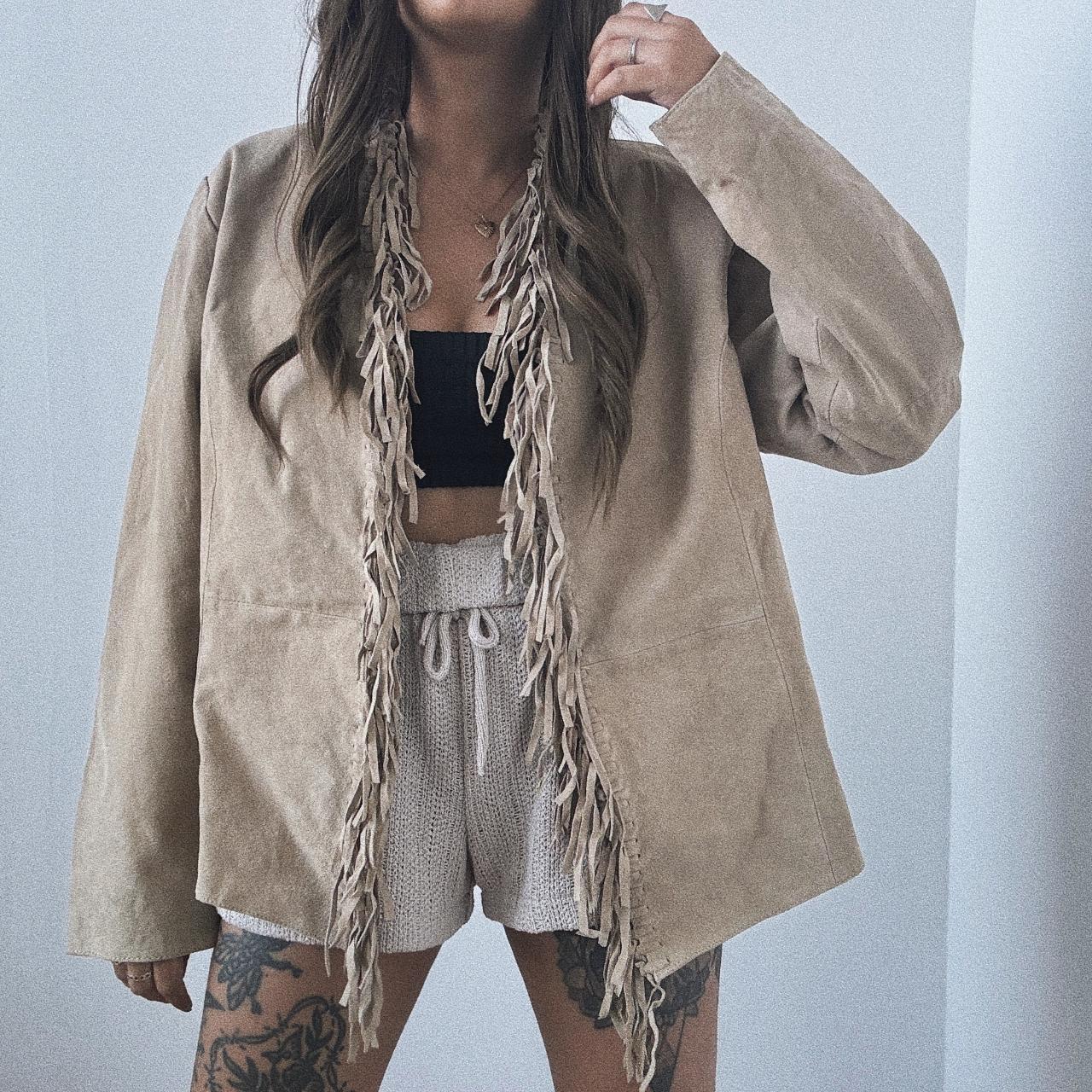 Vintage Suede Beige Oversized Boxy Fringe Depop
