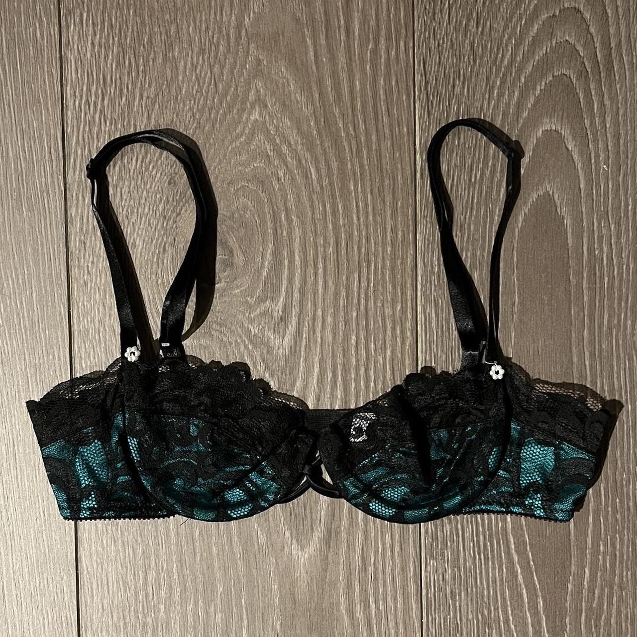 Lily of France Women's Blue and Black Bra | Depop