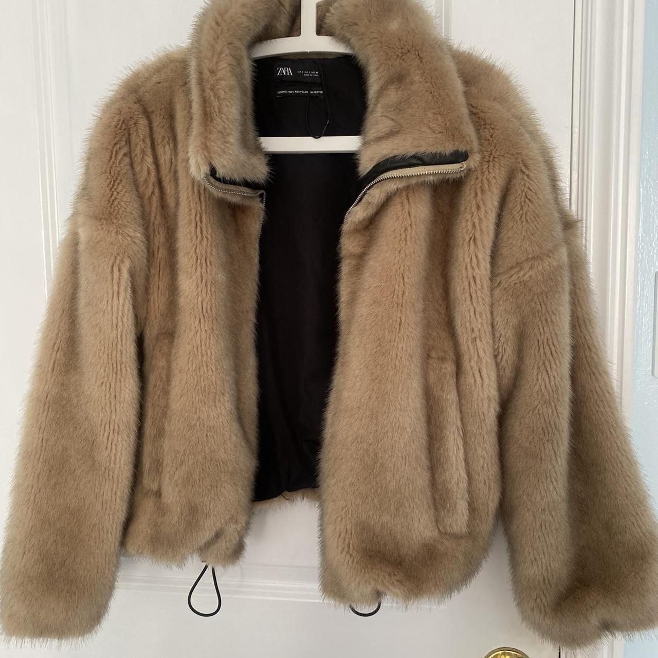 Zara oversized faux fur jacket with drip... - Depop