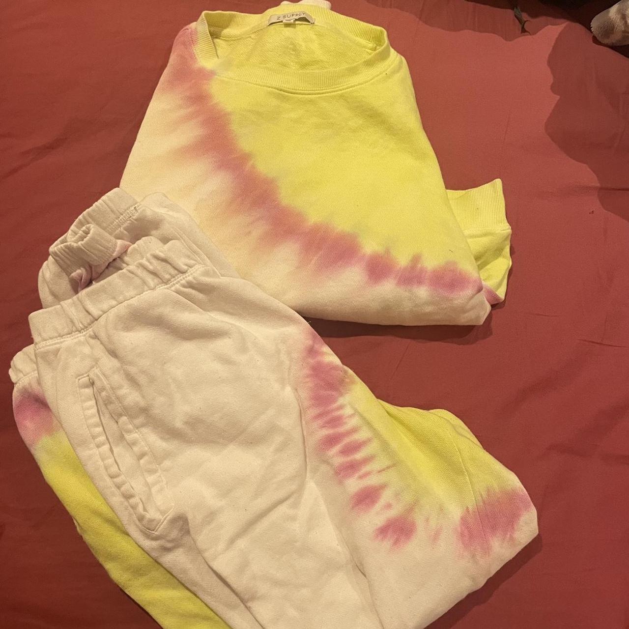 Z Supply Women's Yellow and Pink Sweatshirt Depop