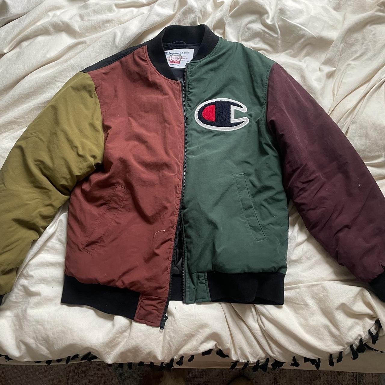 Champion x Supreme colorblock pattern bomber jacket