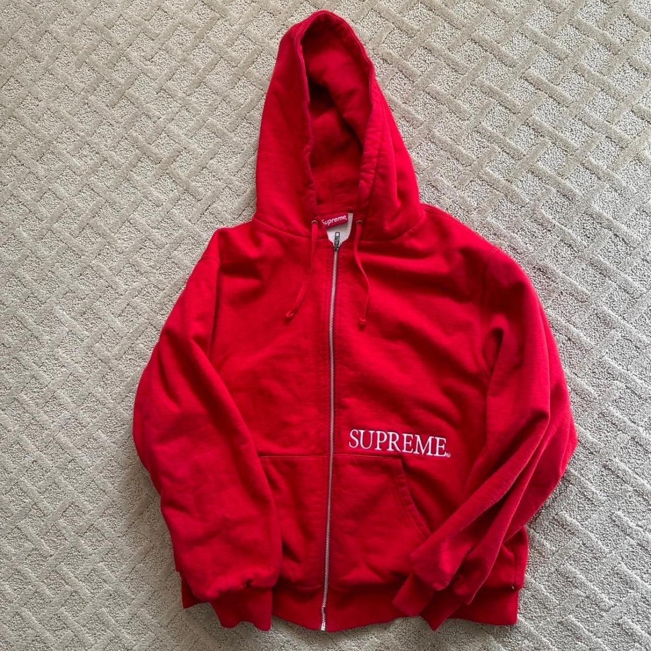 2019 red thermal Supreme Zip Up jacket size men’s... - Depop