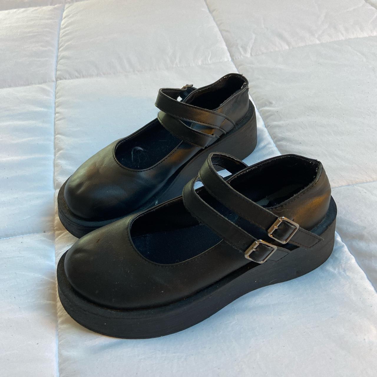 glossy black platform mary janes