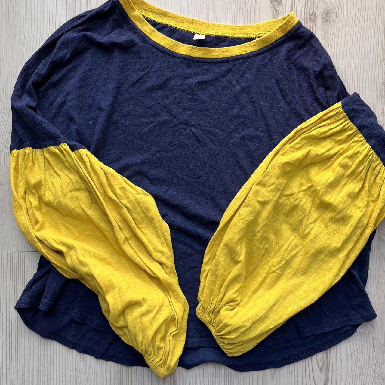 bp-women-s-navy-and-yellow-blouse-depop