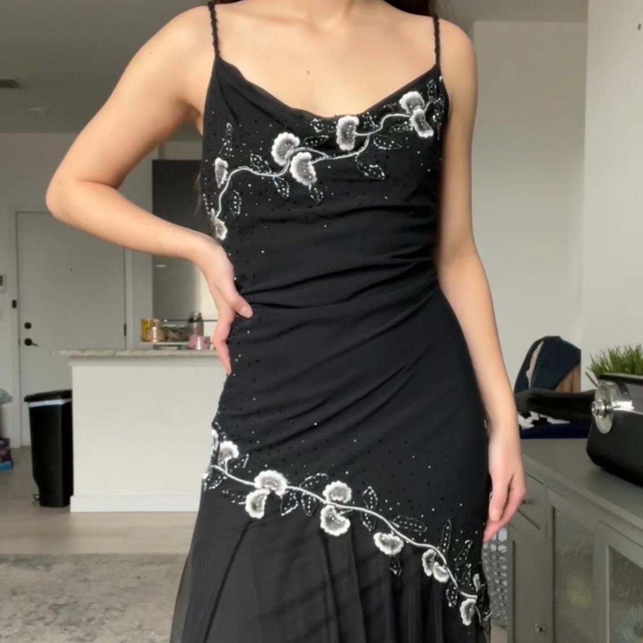 Gorgeous Y2K black embroidered beaded evening... - Depop