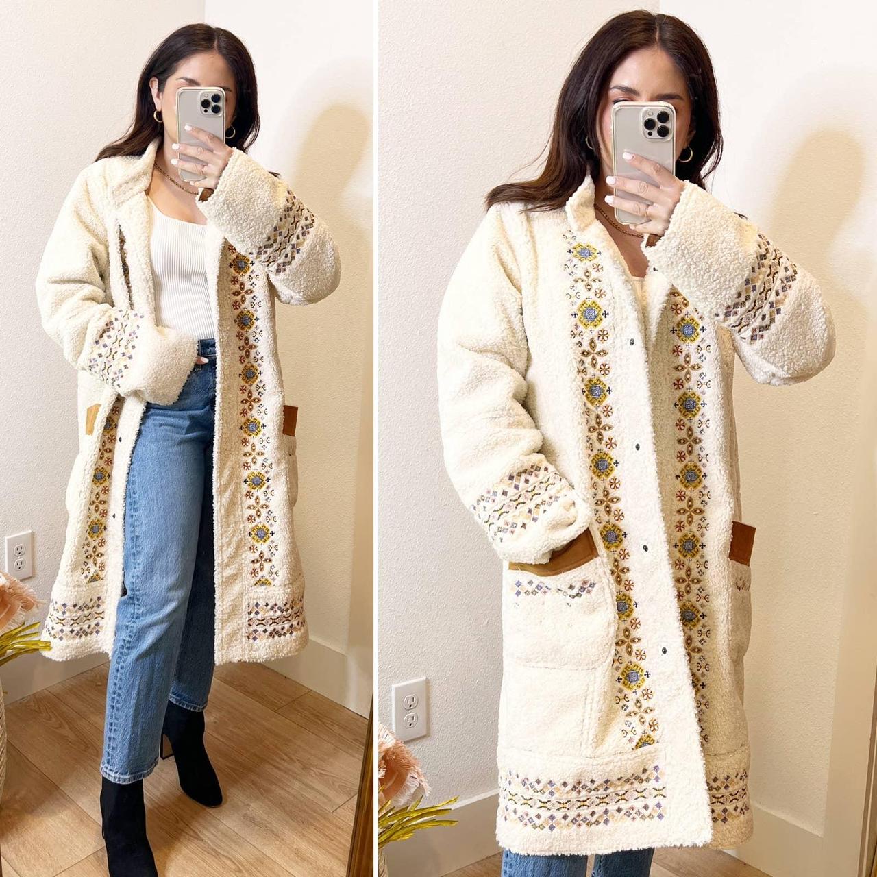 maeve embroidered sherpa coat