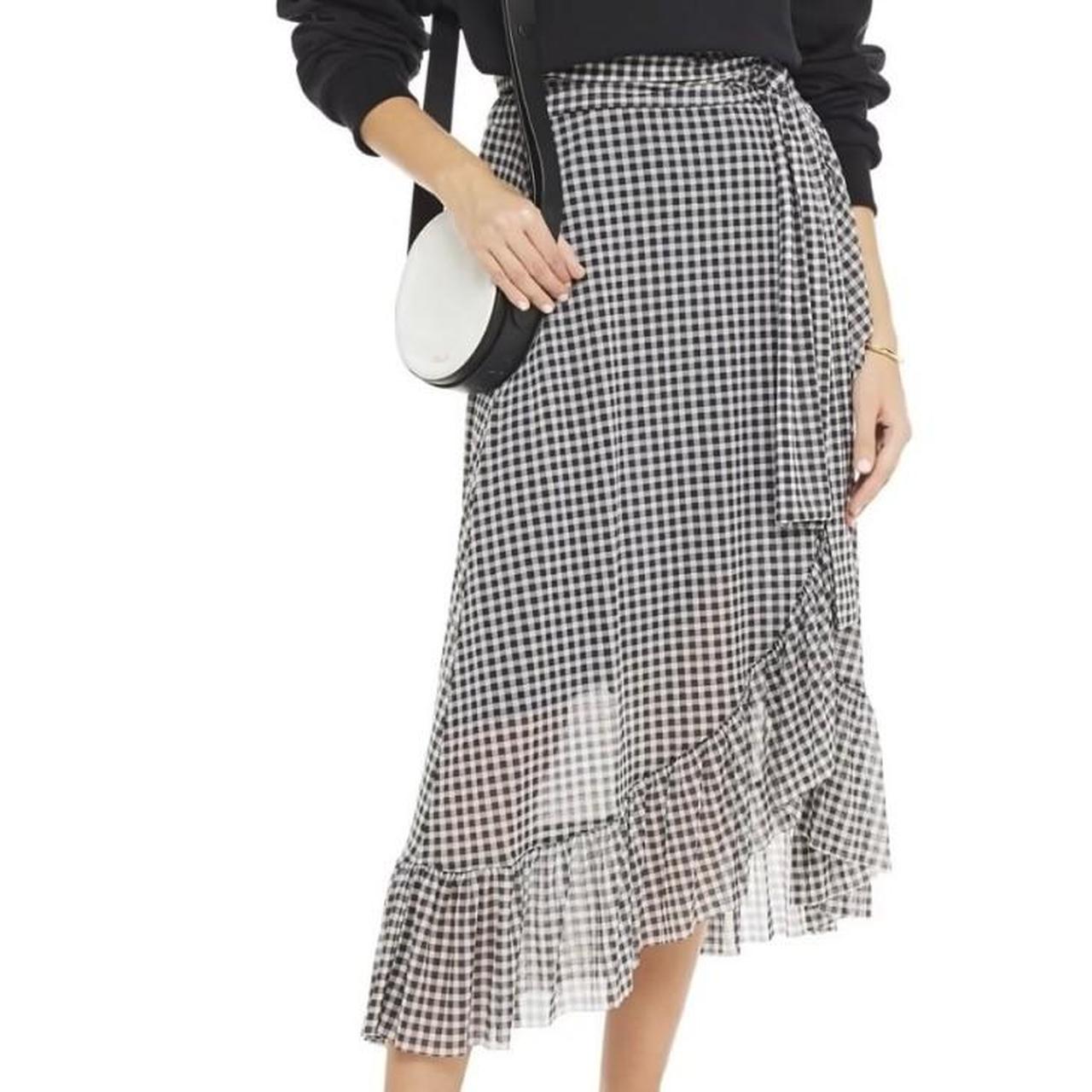 Ganni Gingham Black And White Ruffle Tie Wrap Depop