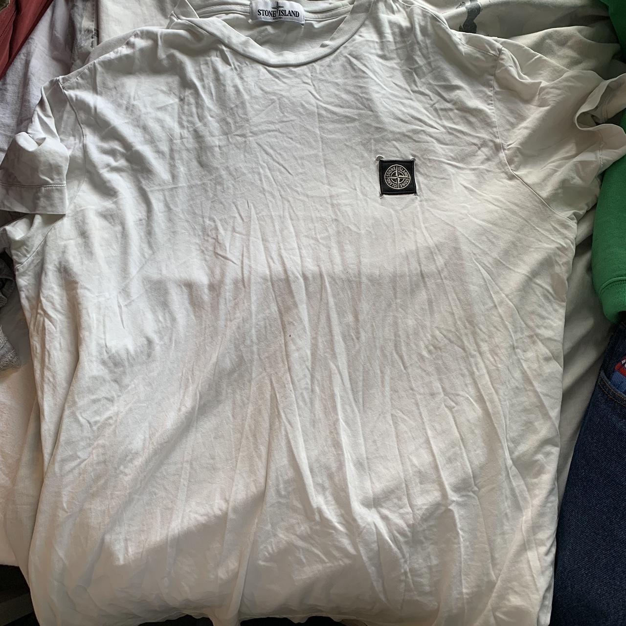 white stone island tee shirt, from 90s. a couple... - Depop