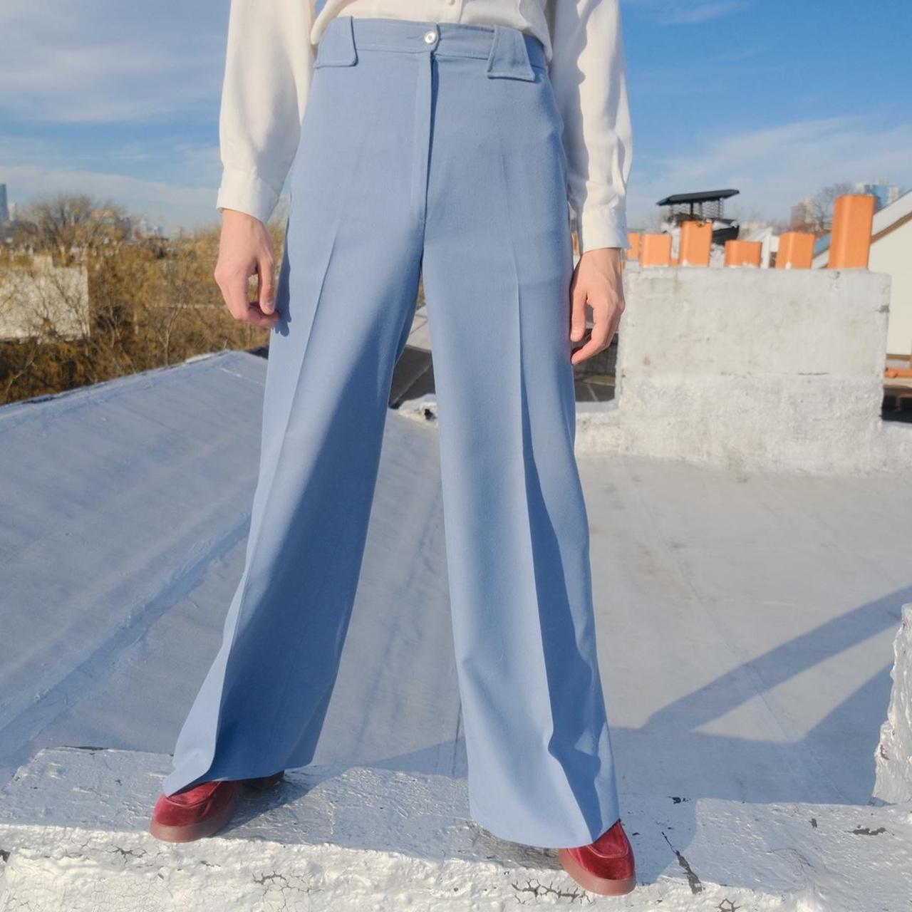Straight High Waist Trousers  Blue trousers outfit, Blue pants outfit,  Light blue trousers outfit