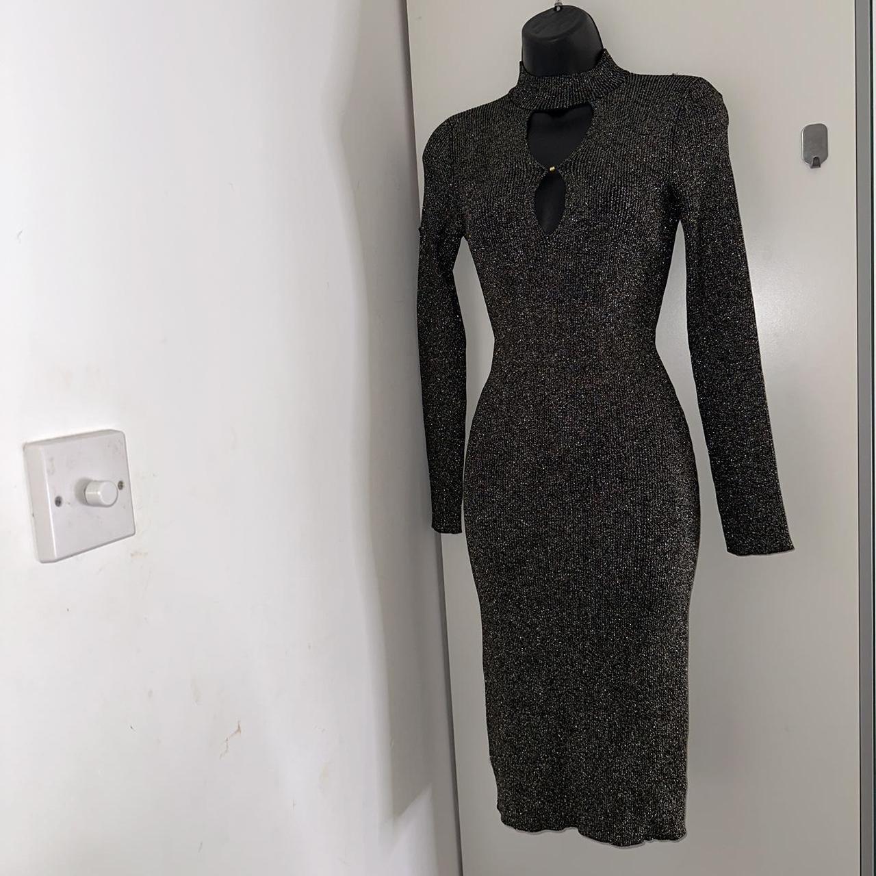 River Island Women's Black and Gold Dress Depop