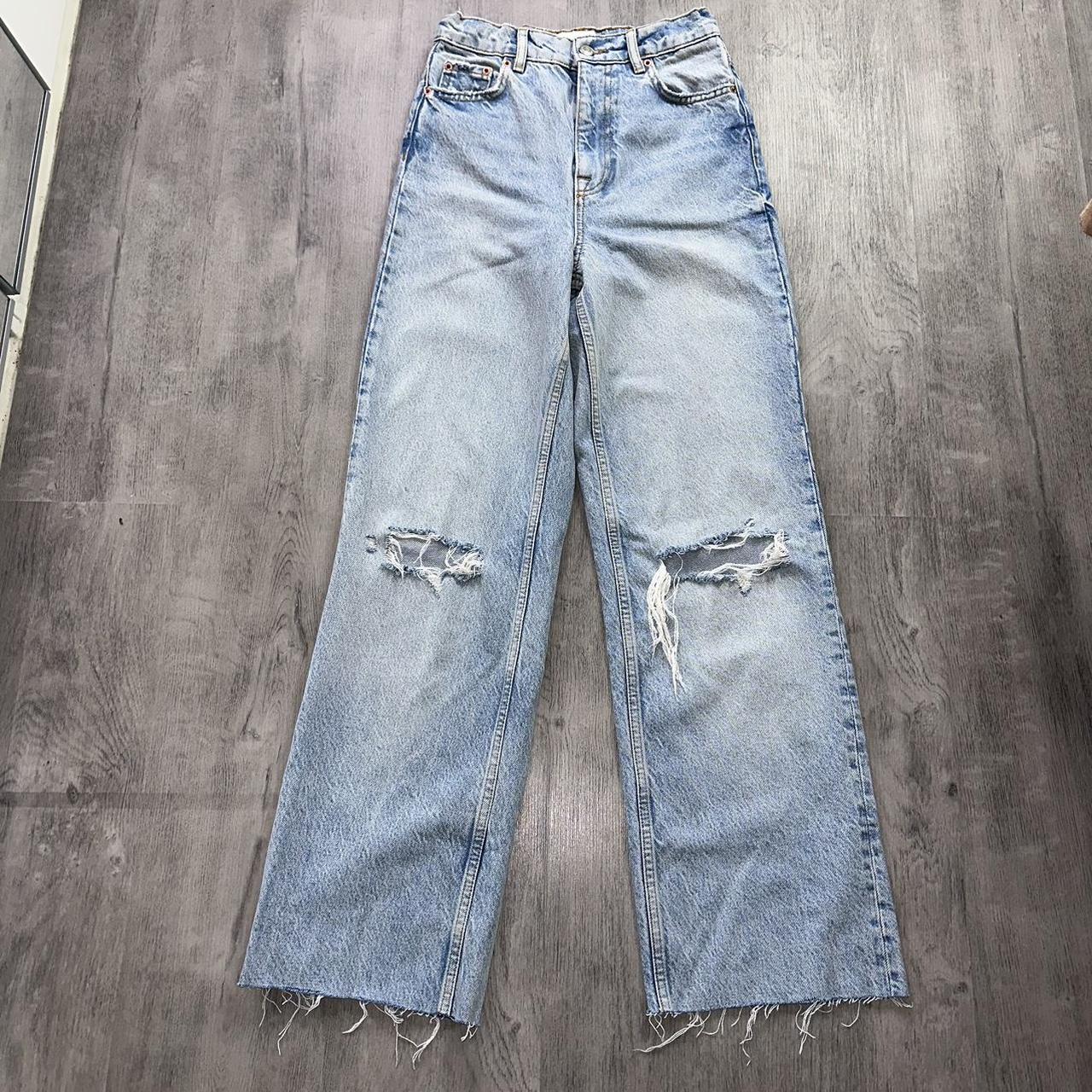 Zara wide leg high waisted jeans, acid wash faded... - Depop