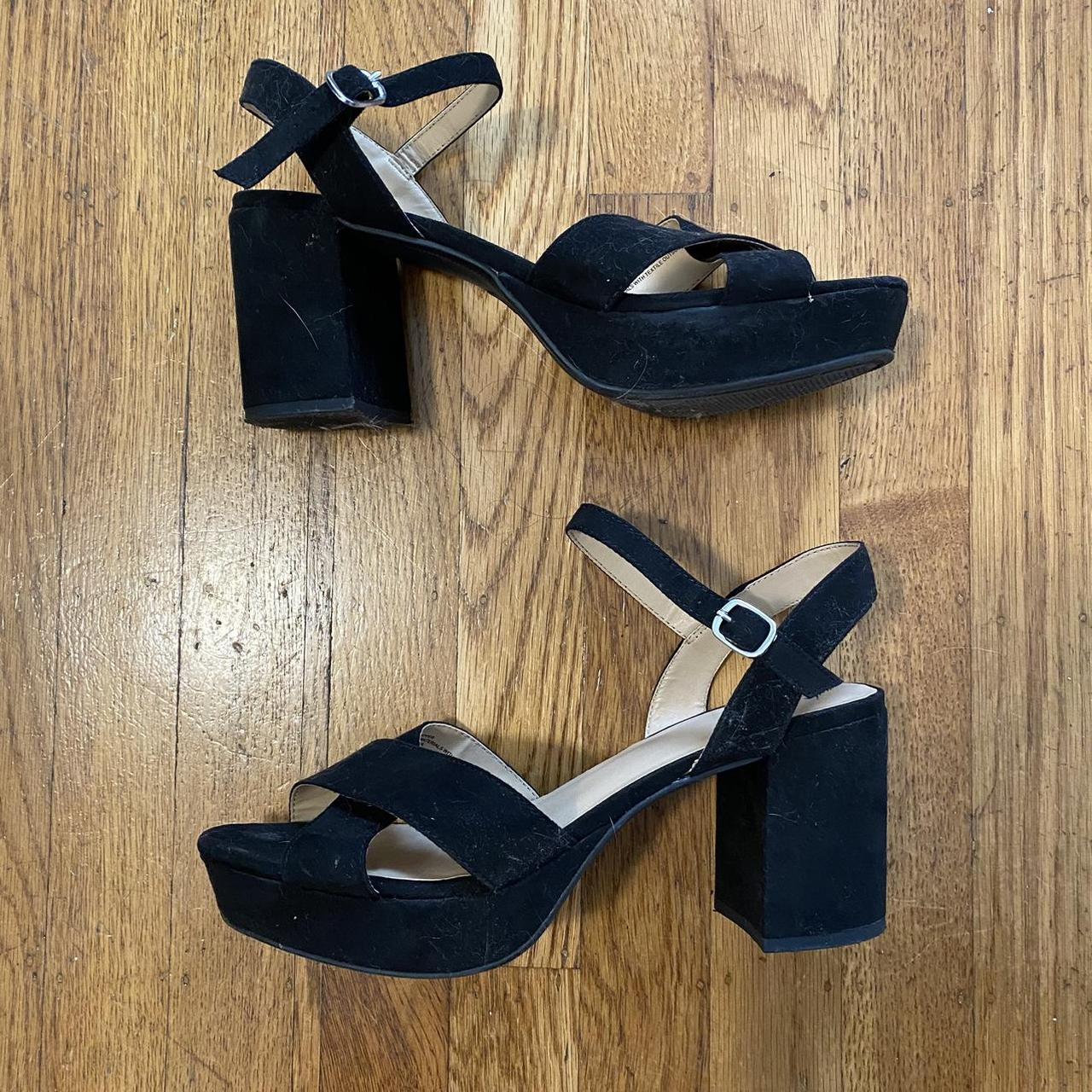 BLACK VELVET PLATFORM HEELS 70s style black... - Depop