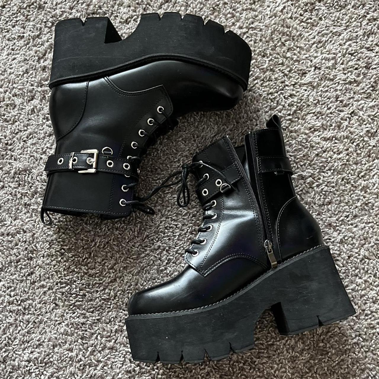 Black Platform boots with buckle metal chains Bought... - Depop