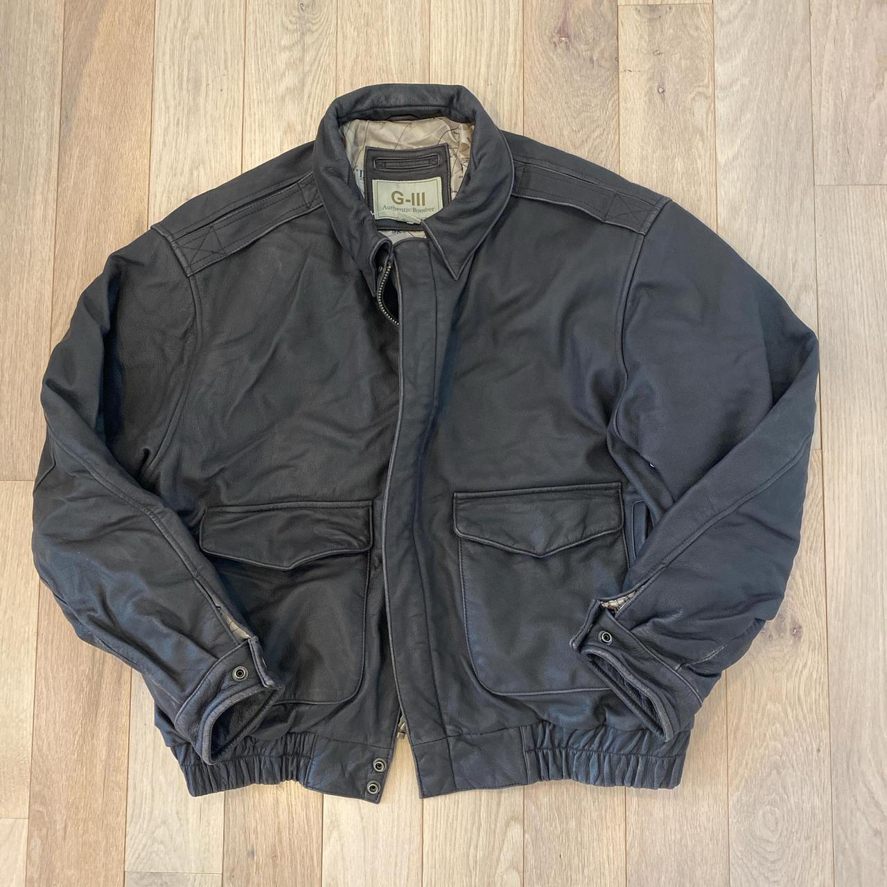 Dark brown leather g3 bomber in size men s large. In. Depop