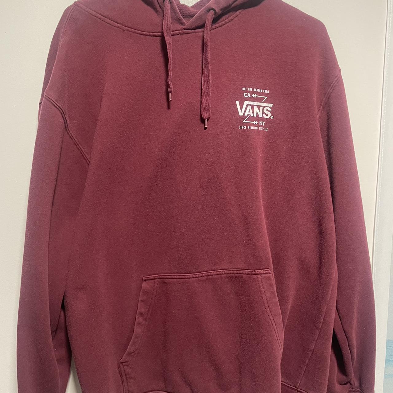 Vans men s burgundy hoodie in a men s size Large Depop