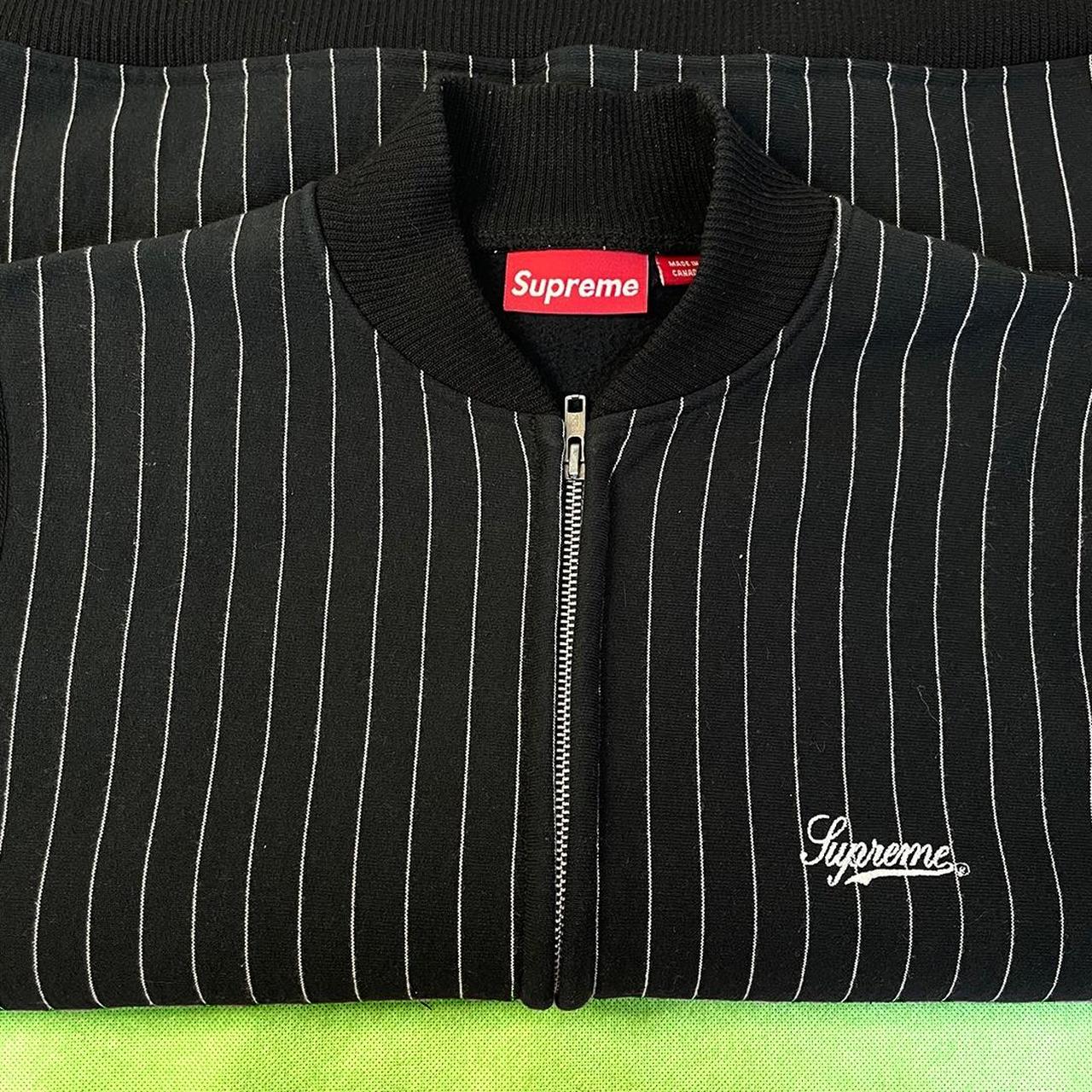 SUPREME - 2008 SCRIPT LOGO PINSTRIPE BLACK VARSITY | Depop SUPREME - 2008 SCRIPT LOGO PINSTRIPE BLACK VARSITY | Depop