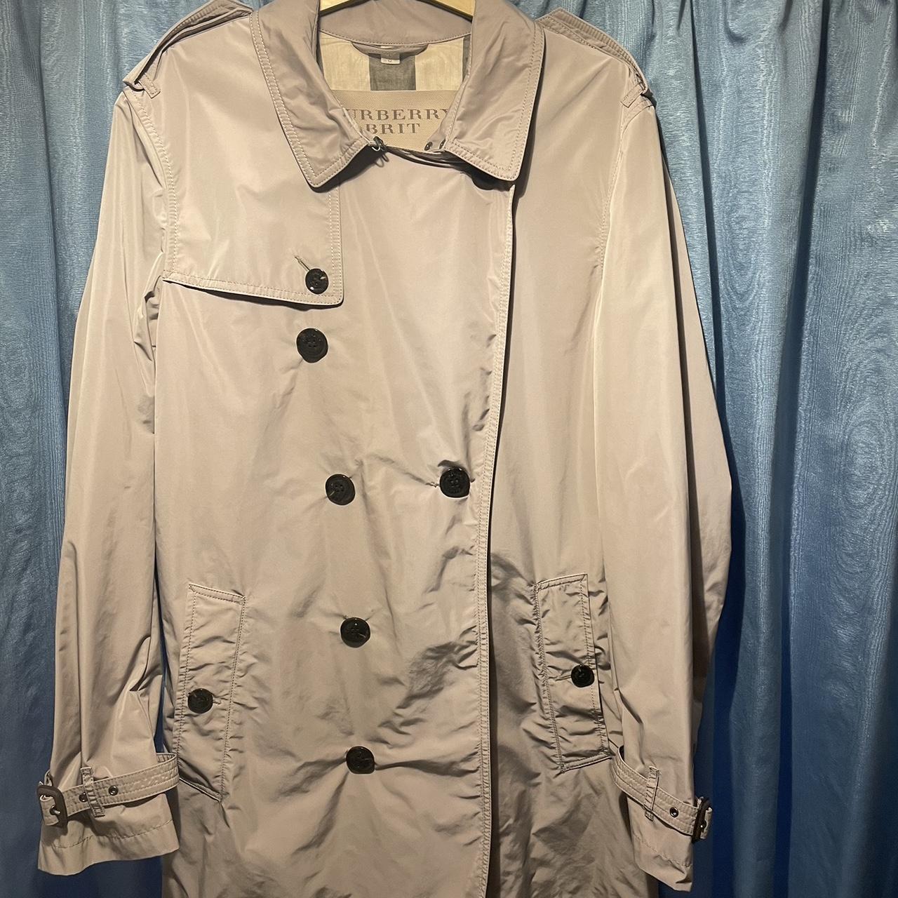 Burberry Men's Cream and Brown Coat | Depop