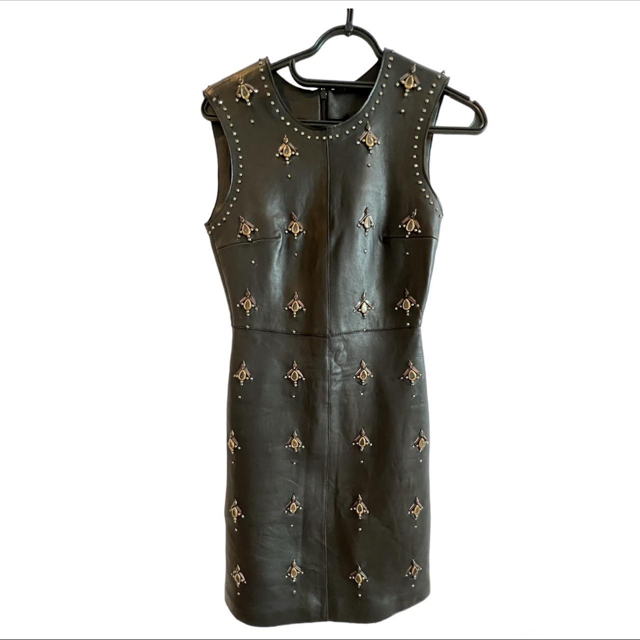 Reiss Leaf-embellished Black Leather Dress Size UK... - Depop